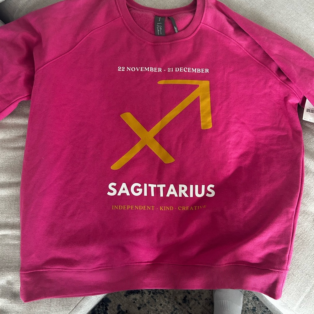 Anthropologie Fuchsia Crewneck Sweatshirt with Gold Sagittarius Graphic